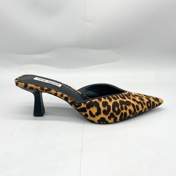 Steve Madden Womens 10M Mod Leopard Calf Hair Kitten Heel Mule Pointed Toe Slide - Picture 2 of 14
